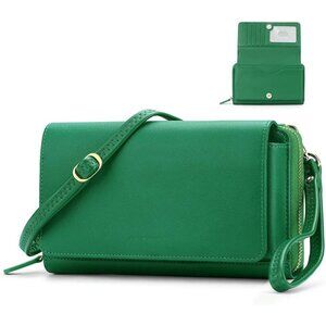 Women’s 09-green Leather Imported Zipper Purses Crossbody Bag